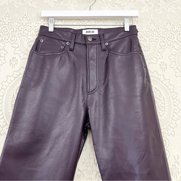 Agolde Recycled Leather 90's Pinch Waist Pants in Nightshade - Picture 8 of 16